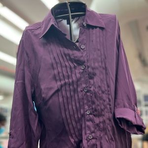 Womens Pleated Woven Purple Pearl Blouse